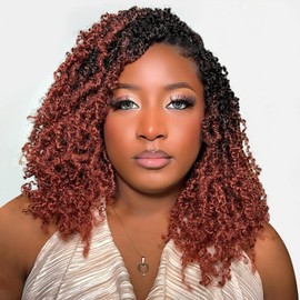 Toyotress Yanky Twist Crochet Hair - 12 Inch 2 Packs (30 Strands/Pcs) Fluffy Spring Mini Twist Short Bob Passion Twist, Ombre Ginger Pre-Looped Crochet Braids Braiding Hair (12 Inch, OT350-2P)