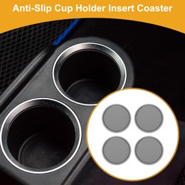Partuto 4 Pcs 7cm Universal Car Cup Holder Coaster - Car Cup Holders Mat Non-Slip - PVC Grey
