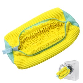 Henkion Shoe Washing Bag for Washing Machine, Shoes Laundry Bag for Washer and Dryer, Reusable, 360° Cleaning and Durable Zipper Plush Shoe Cleaning Bag for All Shoes, Sneakers, Slippers (Yellow 1Pc)