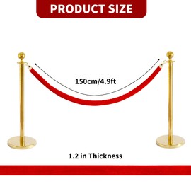 WENLISELL 2 Pack Red Velvet Barrier Rope, 1.5m Queue Control Rope with Gold Snap Hooks, Velvet Stanchion Rope for Ball Top Stanchion Post Hanging
