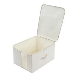 EZEKMAF 18L Clothes Storage Bag, 14 x 11 x 7 in, Standing Upright Linen Closet Organizers with Window and 2 Handles for Comforter, Blanket, Sweater, Foldable Zipper Container, Beige