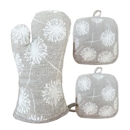 Linen Cotton BBQ Gloves and Oven Mitts Set Oven Mitts for Baking Cooking BBQ White Daisy Design Washable Oven Mitts (Grey)