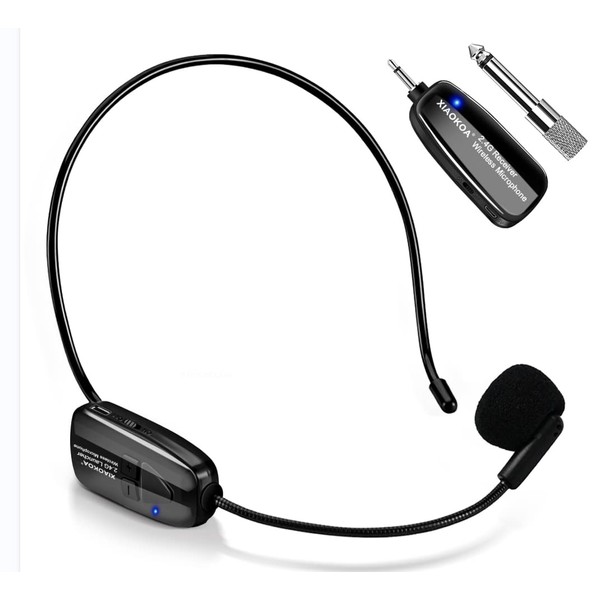 XIAOKOA 2.4G Wireless Microphone Headset, 50m Stable Transmission, Dual Micro