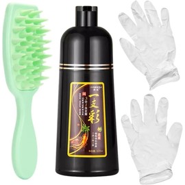 Champú Instant y cepillo para cabello gris, cobertura 100% gris, champú teñido 3 en 1, colorante a base de hierbas en minutos para mujeres y hombres, fácil de usar y fácil de teñir (Castaño)