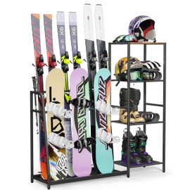 Freestanding Snowboard Rack - 4 Pair Ski, 3 Pack Snowboard, Boot, Pole, Goggles, Helmet Rack for Garage, Shed, Basement