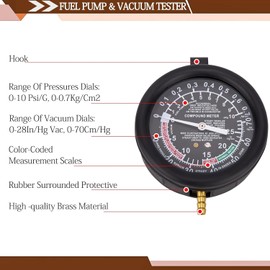VECKYJL Fuel Pump and Vacuum Tester Gauge, Automotive Vacuum Gauge Carburetor Pressure Tester