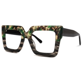 Zeelool Stylish Thick Oversized Square Blue Light Blocking Glasses for Women 100% UV400 Protection Brandon VFP0306, Vfp0306-17 Green-floral, Oversized