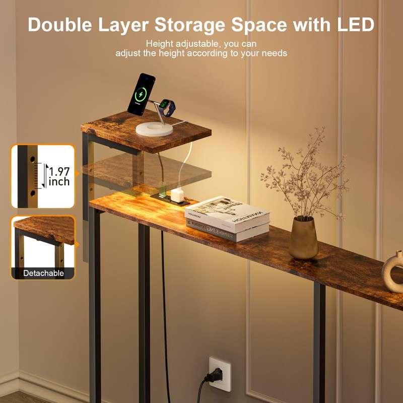 HLDIRECT 71 Inch Couch Table Behind Sofa with Double Storage