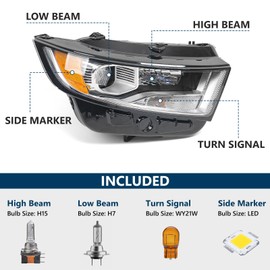 KACHIR Halogen Headlight Assembly for Ford Edge 2015-2018 Chrome Headlamp Front Light Right Passenger Side RH