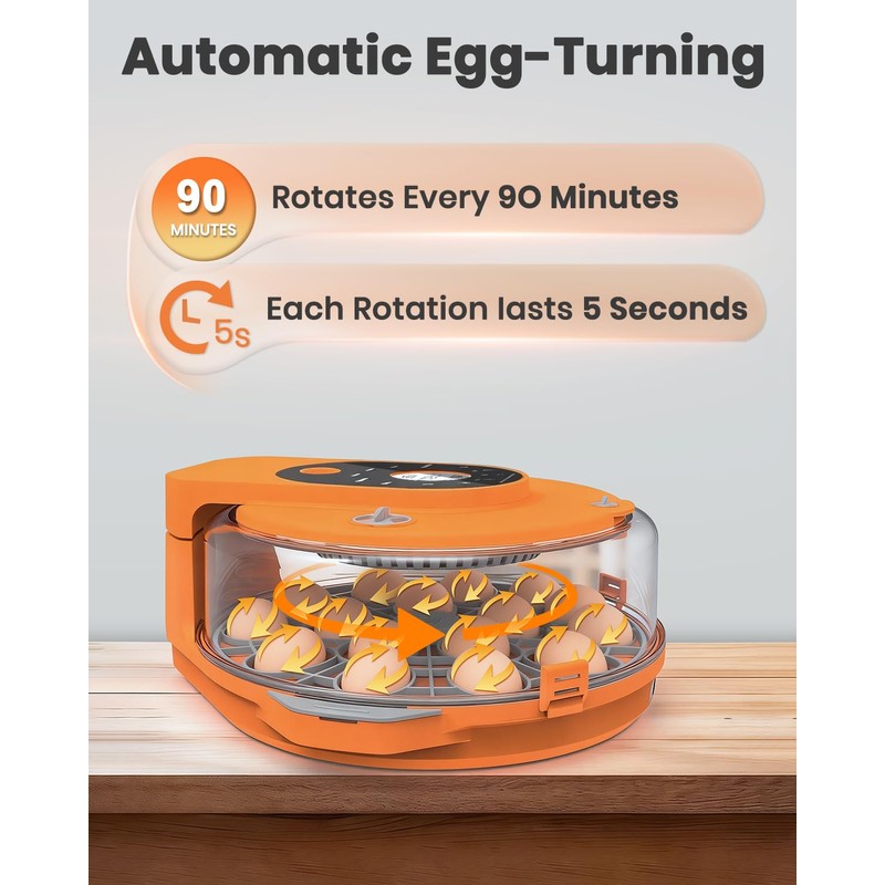 15 Egg Incubator with Side Water Refill, Auto Humidity Control,