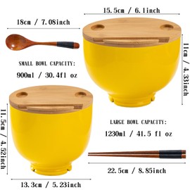 ALJU 41 oz 30 oz 2 Pack Porcelain Soup Bowls,Cereal, Ramen, Pasta, Salad, Dishwasher & Microwave Safe，Bowl Set Includes: Ceramic Bowl*2, Bowl Lid*2, Chopsticks*2, Spoon*2