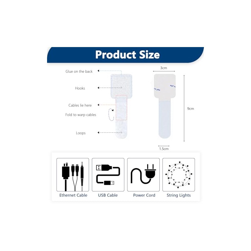 50 PCS Self-Adhesive Hook and Loop Cable Ties for Organizing