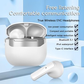 YUN CHUANG AIR1 Wireless Earbuds/Headphones,Bluetooth 5.1 Headphones Stereo Sound Touch Control,Built in Noise Cancellation Mic with Charging Case,for Gym,Sports,and Gaming (White)