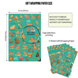 Mr.Ecan Capybara Gift Wrapping Paper 20" x 30" Kraft Paper 5 Sheets Gift Wrap Paper Present Gift Wrapping Paper Birthday for Kids Birthday, Party Decoration (Teal)