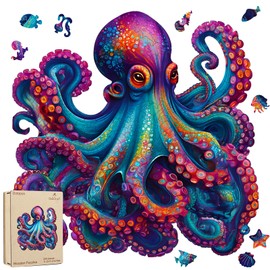 Octopus Wooden Puzzles for Adults 200pcs,Unique Shape Ocean Wood Jigsaw Puzzles for Adults and Kids,Irregular Challenging and Fun Creative Gift,11.1x11.2in