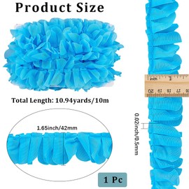 CABODYALS 10M 1.625 Inch Blue Pleated Organza Trim Ruffled Thin Chiffon Lace Sheer Tulle Classic Fabric Ribbon for Sewing Making Clothes Dress Skirts Collar Edge Wedding Decor DIY Crafts Supplies
