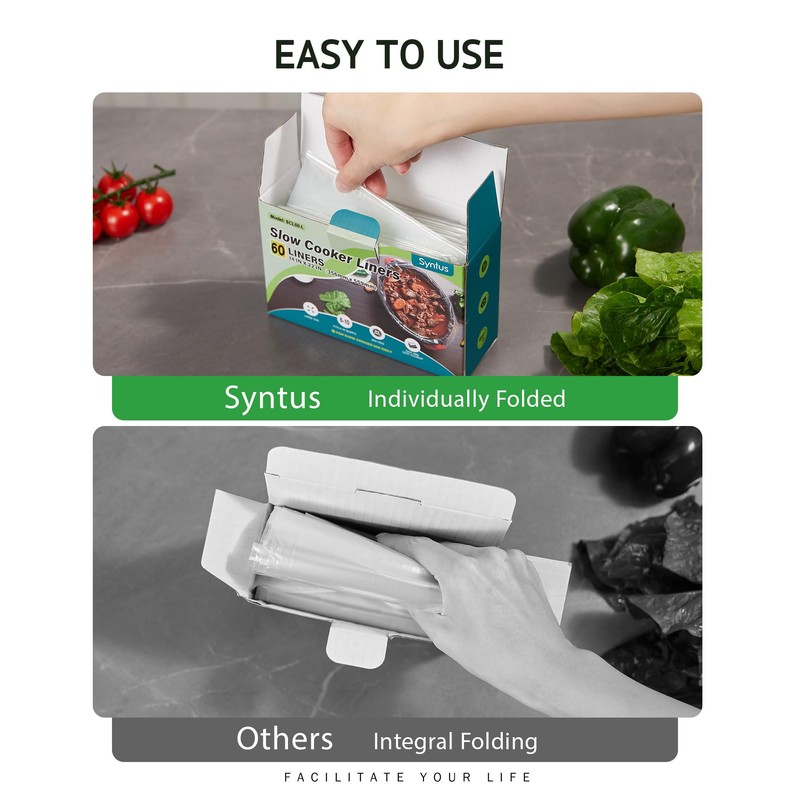 Syntus Slow Cooker Liners, 60 Count Cooking Bags Extra Large
