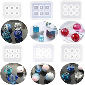 Paquete de 6 moldes de cuentas de resina con agujero de resina de silicona epoxi para cabujón de piedras preciosas, colgantes, aretes de joyería