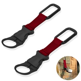ZXZone 2PCS Bottle Buckle Clip Hanging Buckle Portable Water Bottle Ring Holder Keychain Mineral Water Bottle Clip for Backpack Belt Nylon Webbing Strap for Outdoor Tactical Camping Hiking(D,Red)