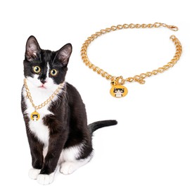 HOWWFALY Dog Collar and Cat Chain Necklace Stainless Steel Adjustable 18K Gold Heart-Shaped Necklace for Small Pets Cats Kitten Puppy (Gold, 13.7 inch)