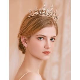 Wekicici Gold Crystal Queen Princess Crown Vintage Bridal Rhinestone Wedding Tiara Wedding Prom Elegant Headband Hair Accessories for Women and Girls(Gold)