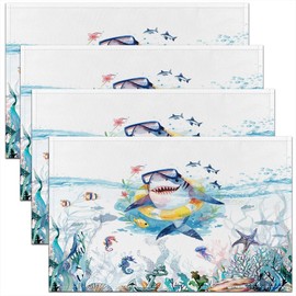 Feelyou Cute Shark Table Mats Placemat Ocean Sea Animal Placemats Set of 4 Sea Underwater World Placemats for Dining Table Indoor Outdoor Kitchen Marine Theme Decor Table Place Mats 12"x18"
