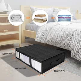 AiQInu Underbed Storage Box, Pack of 2 Underbed Storage Boxes with Viewing Window and 4 Handles, 60 x 45 x 15 cm, Foldable Underbed Storage Bag, Clothes Storage for Clothes, Blankets, Duvets