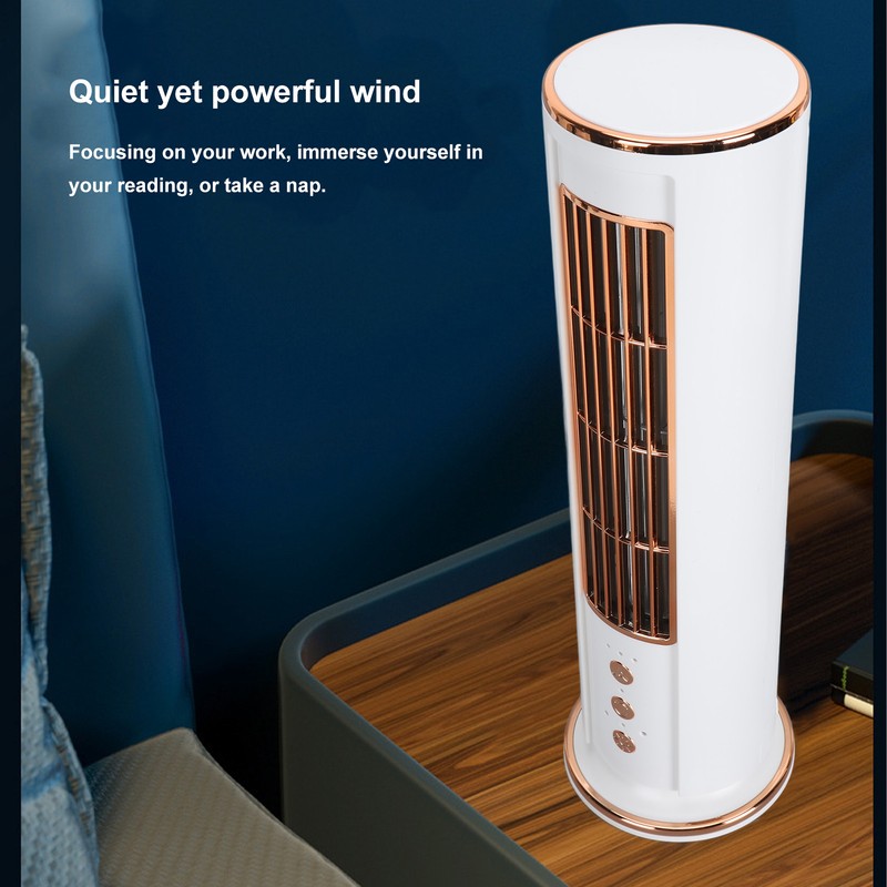 Desktop Bladeless Fan 3 Speed Wind Tower Shaped USB Rechargeable