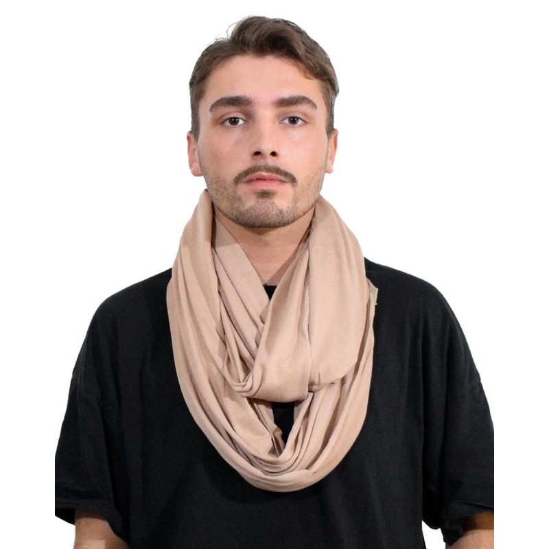 Plain 50% Cotton Blend Jersey Snood Scarf, Beige