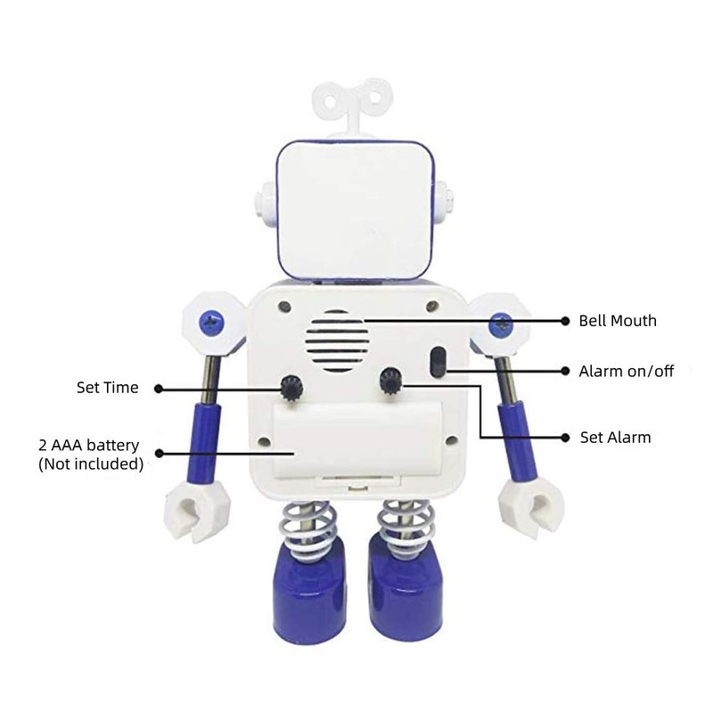 Diskary Robot Alarm Clock,Stainless Metal Non-Ticking Wake-up Clock with Flashing