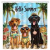 Funny Dog Beach Shower Curtain Summer Ocean Coastal Puppy Tropical