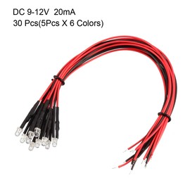 uxcell LED Pre Wired LED Bulb Lamp Light 9-12V DC 3mm Mixed Color - Emerald Green-White-Red-Blue-Orange-Yellow 30 PCS