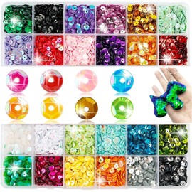 24 Colors Loose Sequins, 5MM Bulk Sequins Trim Round Embroidery Sequins with Holes, Iridescent Spangles Loose Cup Sequins for Sewing Handmade DIY Art Craft Making