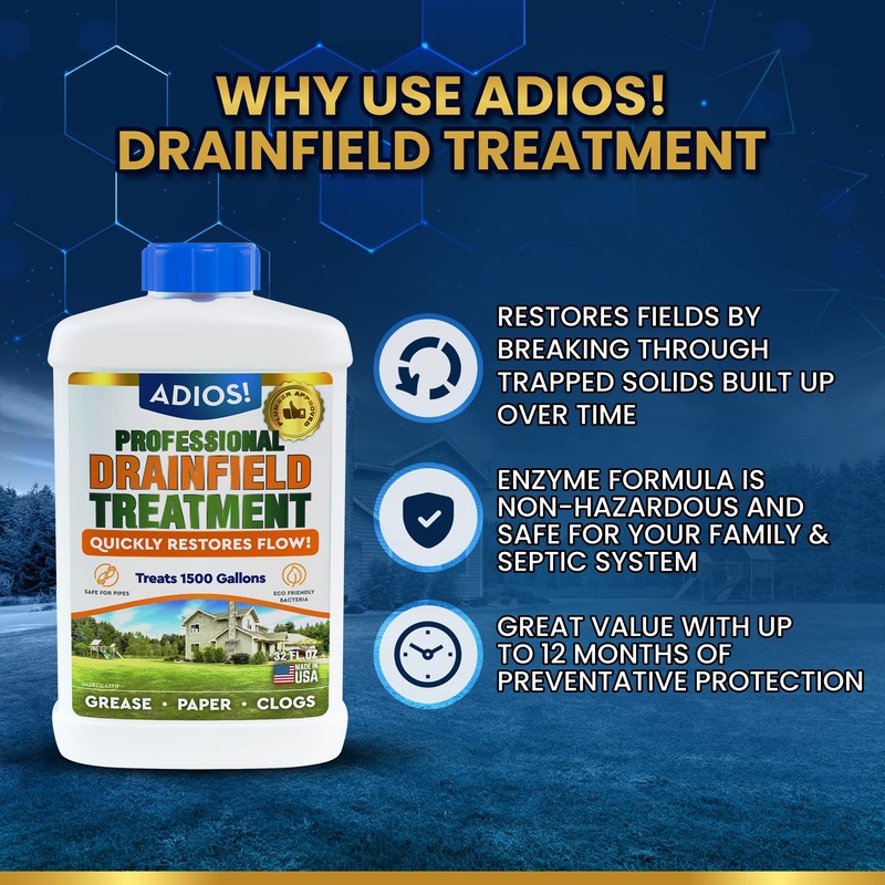 Adios! Drain Field Treatment and Cleaner for Leach Fields, Safely
