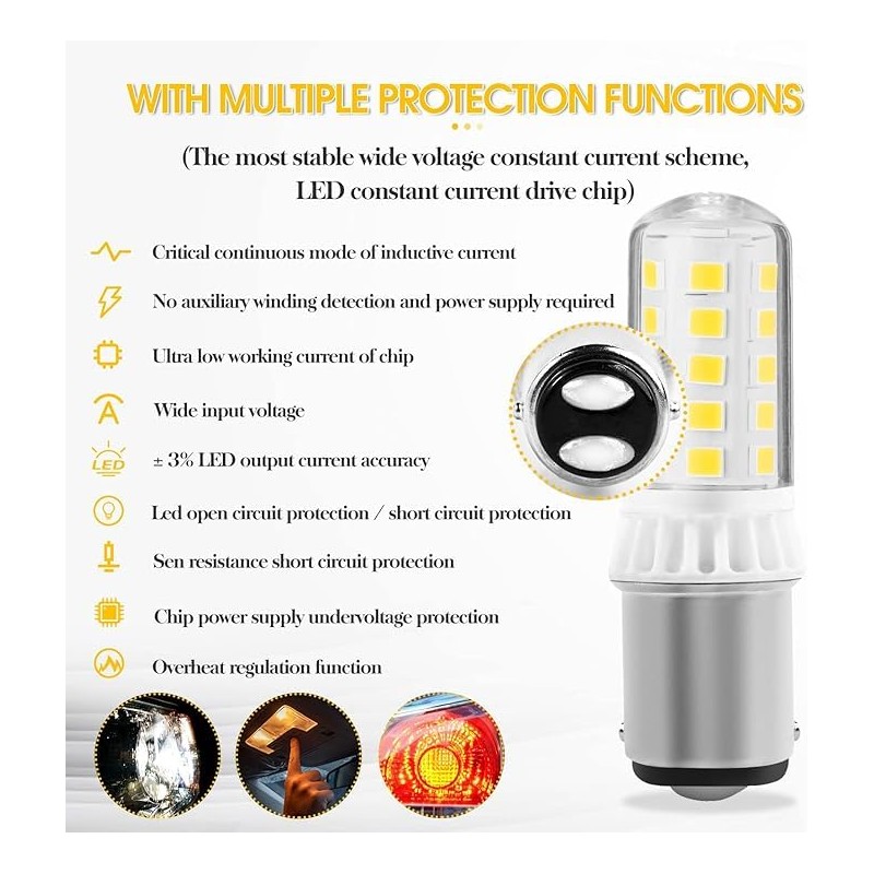 Becuice BA15D 3W 12-24V AC/DC 350LM Double Contact Bayonet with
