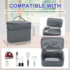 Hand Mixer Case for Kitchen Aid - Immersion Blender Attachments Storage Bag Blender Stick Handheld Carrying Case with Handle Hand Mixer Accessories, Portable Travel Organizer (Bag Only) Gray