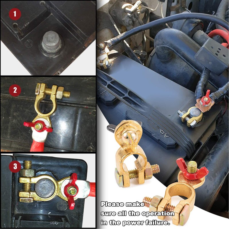 CZC AUTO Battery Terminals Solid Brass Clamps Connectors with Color