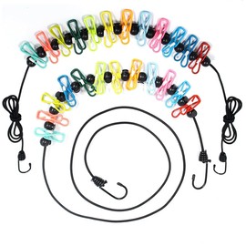 Walquicks 2 Pcs Retractable Portable Travel Clothesline, Non-Slip Retractable Adjustable Color Clothesline Line with 12 Clothes Clips, for Indoor Laundry Drying line, Outdoor Camping Accessories