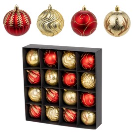 3.15" Luxury Christmas Tree Balls Ornaments, 16Pcs Colored Shatterproof Plastic Hanging Ornaments Set for Christmas Trees Decor/Wedding/Holiday/Party (Gold & Red)