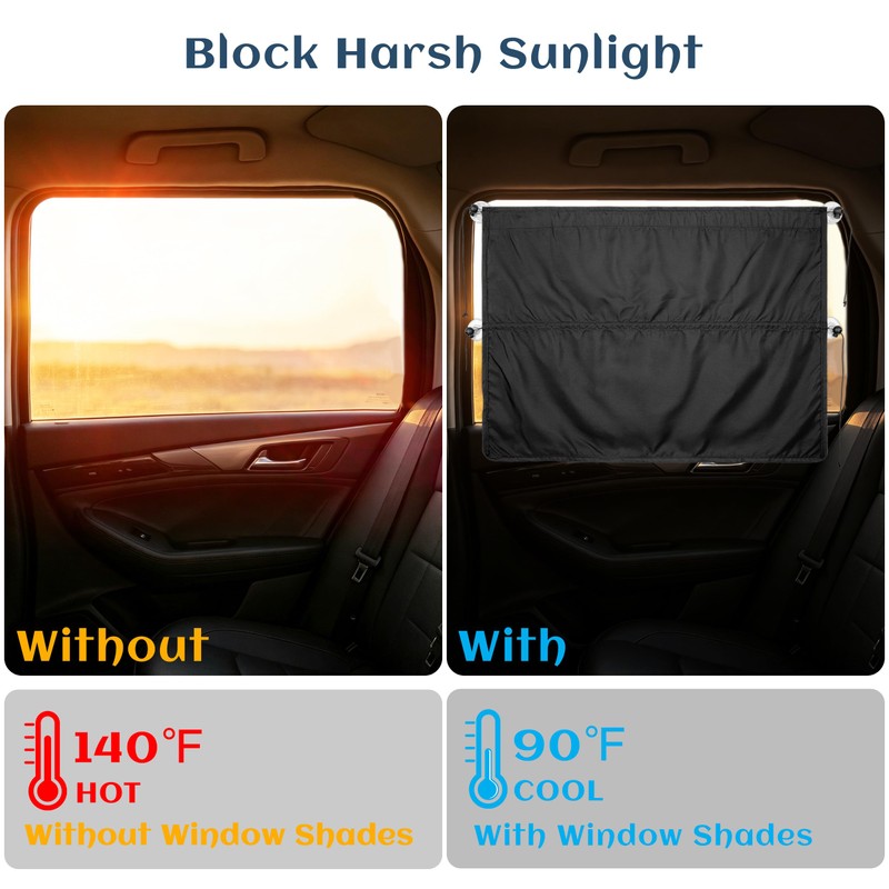 Car Window Shades, Retractable Privacy Curtain with 4 Suction Cups,