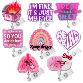 Hotlea 8 PCS Badge Reel Retractable ID Badge Holders Funny Nurse Badge Reel Cute Medical Assistant CNA RN LPN Healthcare Badge Reel Nursing Accessories for Work