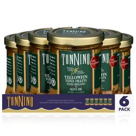 Tonnino Tuna Fish Yellowfin Pole&Line – Oregano – Pack of 6 – Alternative to Salmon – Protein Snacks – Ready to Eat Meals in Jar
