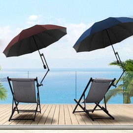 DUOUPA Patio Umbrellas Beach Chair Umbrella with Clamp Clip on Umbrellas for Chair UPF 50+ 53 Inches Adjustable Sun Umbrella for Camping Outdoor(Black 53″/Type A)