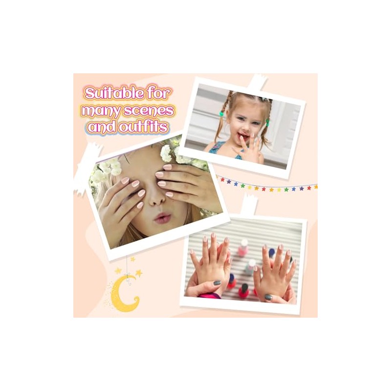 Plauva 26 uñas postizas para niños, diseño de margaritas moradas