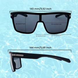 SQUAD Sunglasses for Men Rectangular Oversized Frame Black Pair Lens Screens Outdoor Sports, 3lb0012 Matte Black Grey
