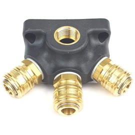 Compressed Air Distributor Wall Socket Plastic with 1x G 1/2 Inch Input Thread, 3 x 1/2 Inch Outlet Thread and 3 x Coupling Sockets NW 7.2 Brass Air Switch
