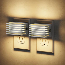 JandCase LED Night Light, Silver Night Lights Plug into Wall with Dusk to Dawn Sensor, Dimmable Plug in Night Light [2 Pack], Adjustable Brightness, 3000K Soft White Nightlight for Bedroom Bathroom