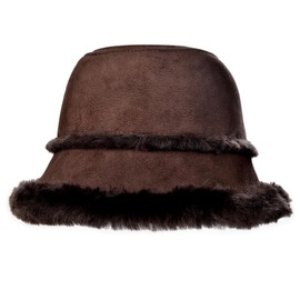 Harssidanzar Mens and Womens Winter Shearling Bucket Hat Lambskin Leather Warm Fisherman Cap CU608US, Brown, Size Medium