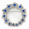 Rhodium Plated Clear/Sapphire Blue Crystal Wreath Brooch - 45mm