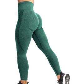 HIGORUN Women Seamless Leggings Smile Contour High Waist Workout Gym Yoga Pants Green XL